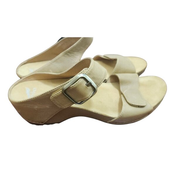 Dansko Size 42 Leather Wedge Sandals Nude Beige Comfort Slip On Adjustable Strap - Picture 4 of 15